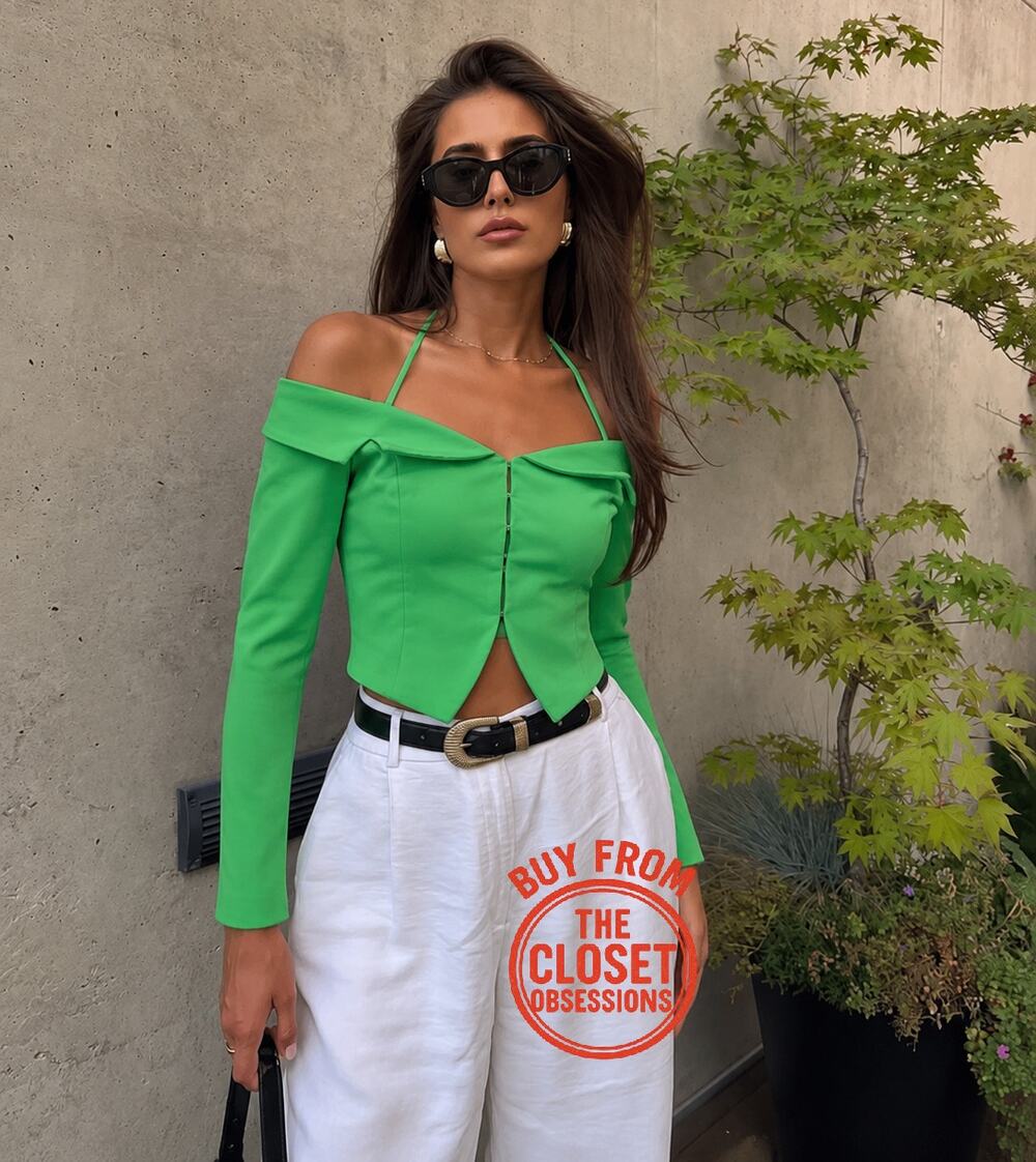 Zara NWT Apple Green Off Shoulder Fitted Blazer Top L
